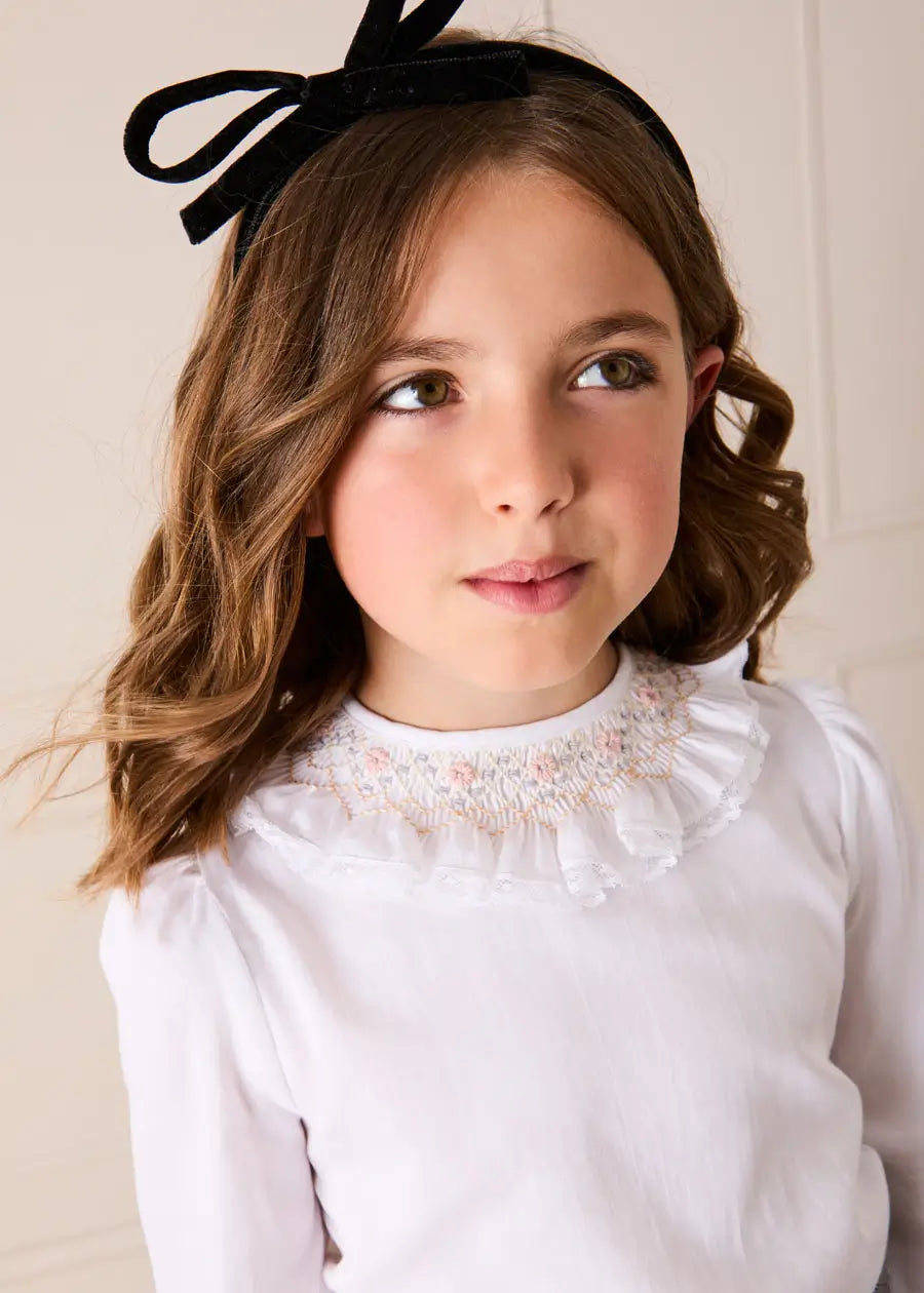 Floral Embroidered Ruffle Collar Lace Trim Blouse in White (2-10yrs) Blouses from Pepa London US