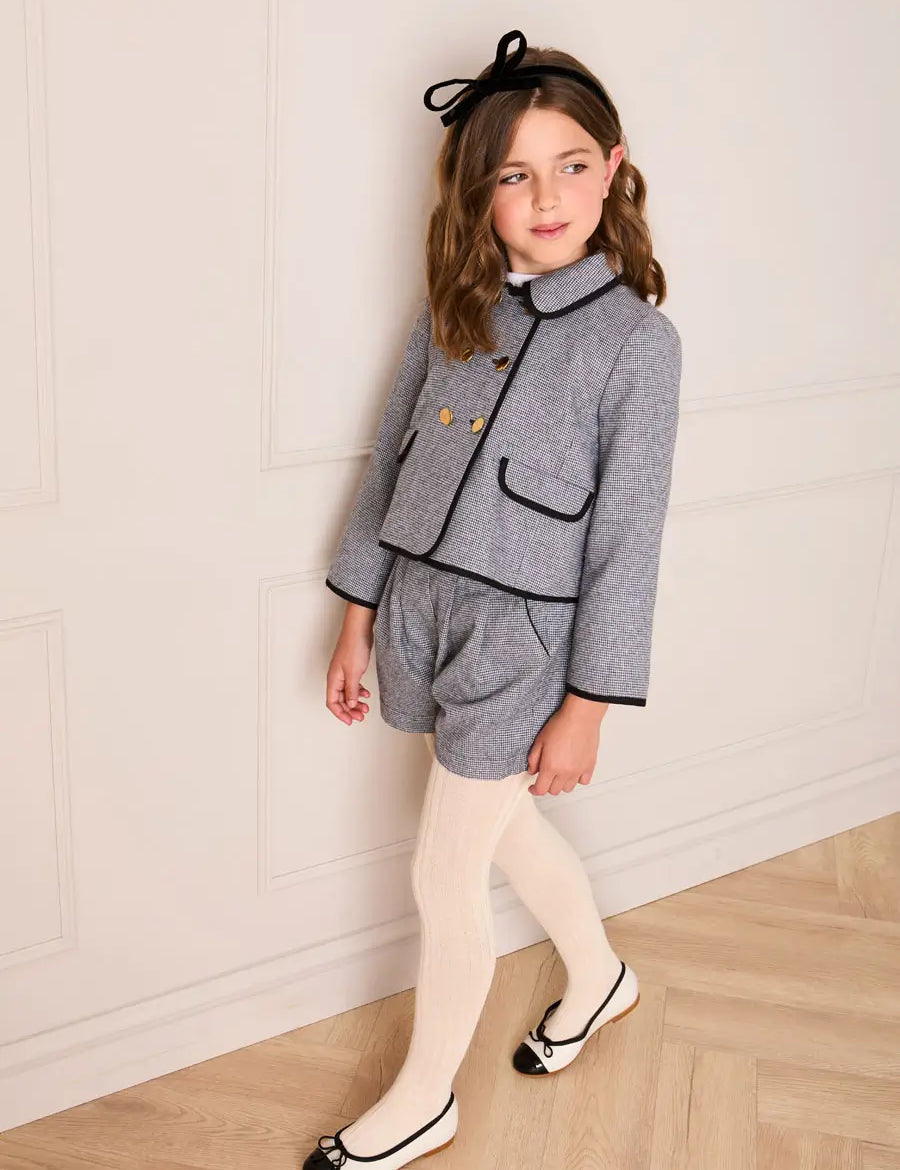 Alderney Check Double Breasted Gold Button Jacket in Black (4-12yrs) Coats from Pepa London US