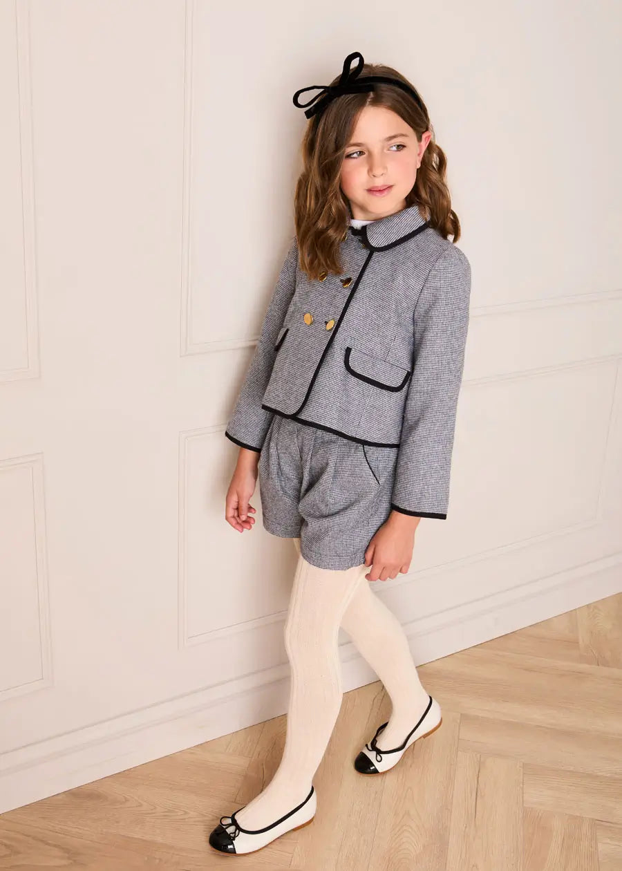 Alderney Check Double Breasted Gold Button Jacket in Black (4-12yrs) Coats from Pepa London US