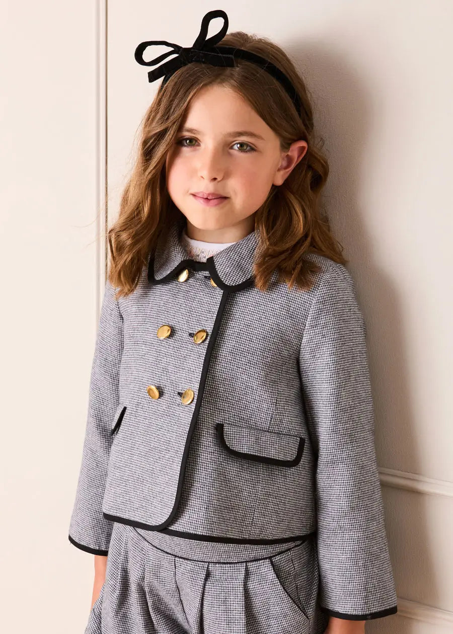 Alderney Check Double Breasted Gold Button Jacket in Black (4-12yrs) Coats from Pepa London US