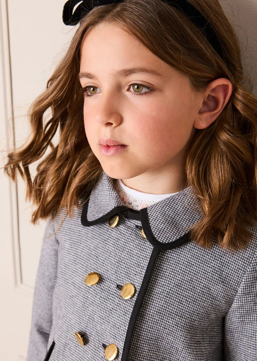 Alderney Check Double Breasted Gold Button Jacket in Black (4-12yrs) Coats from Pepa London US