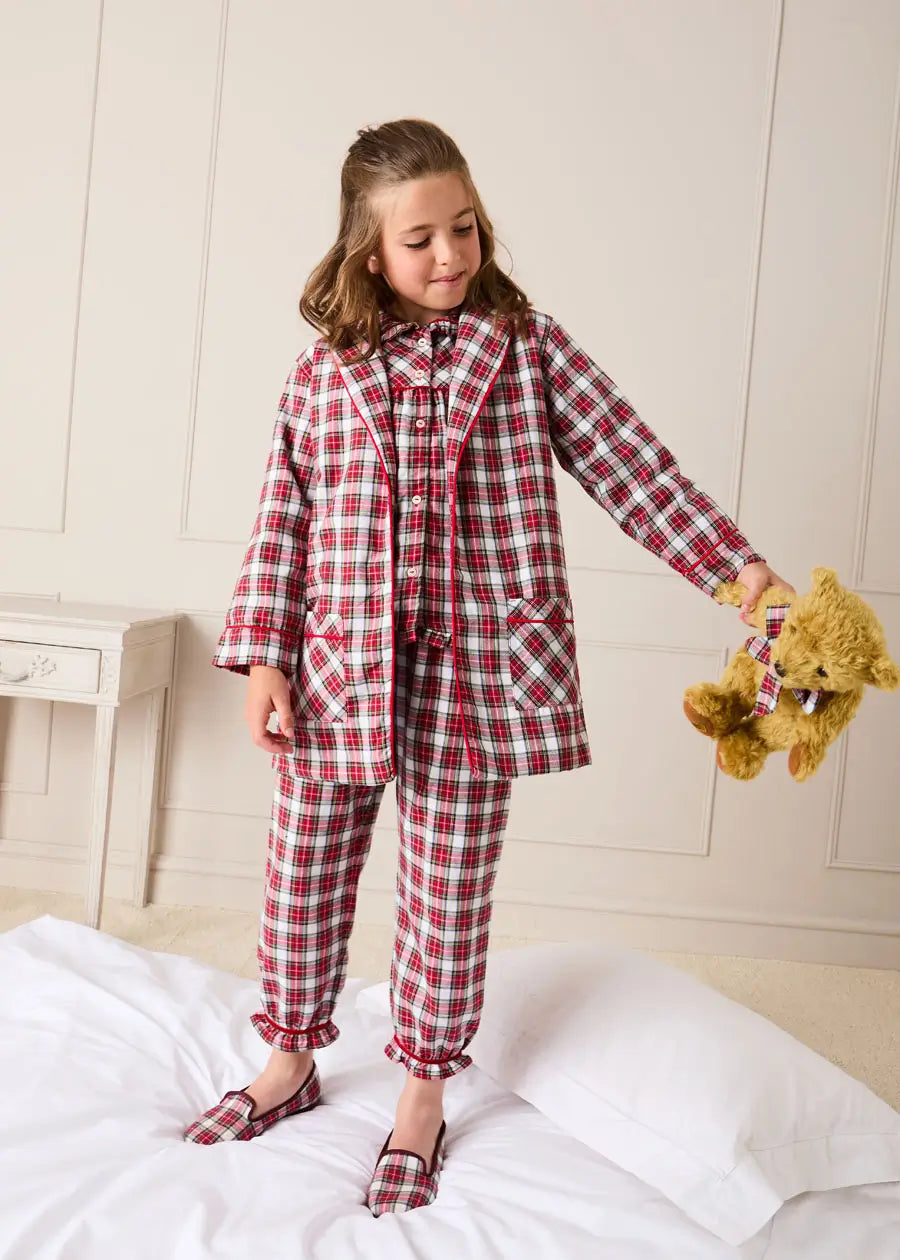 Francis Tartan Velvet Trim Pyjamas in Red (18mths-10yrs) Nightwear from Pepa London US