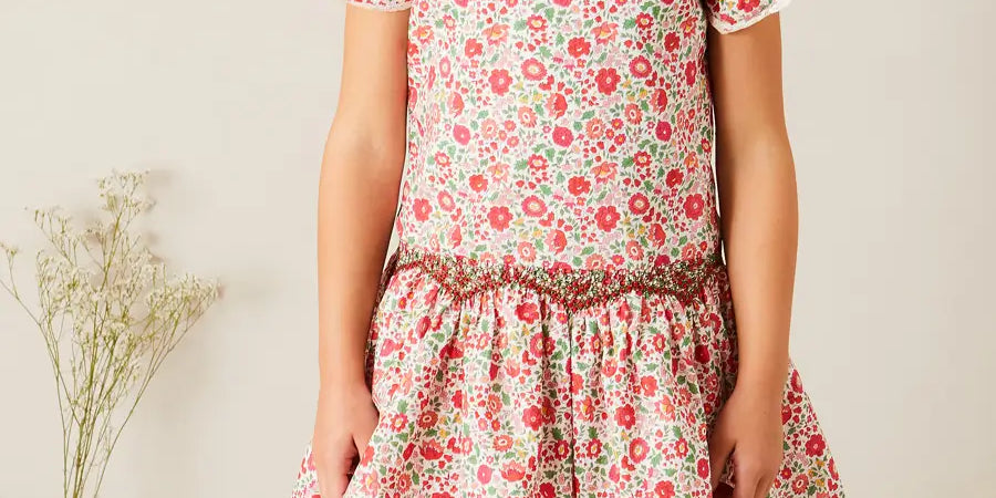 Margot Floral Sleeveless Hand-Smocked Dress in Red Made with Liberty Fabric (4-12yrs) DRESSES from Pepa London US