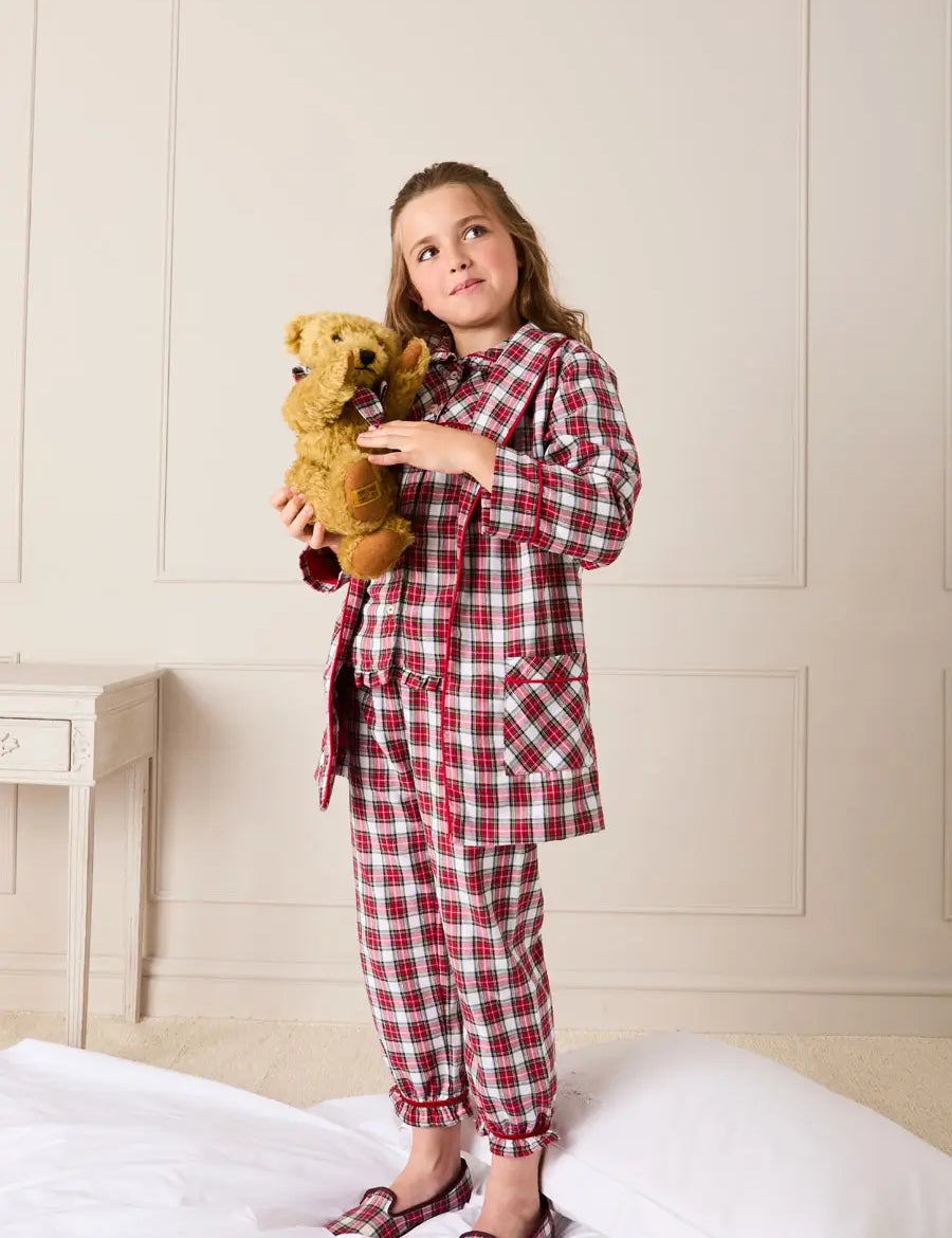 Francis Tartan Long Sleeve Dressing Gown in Red (2-10yrs) Nightwear from Pepa London US