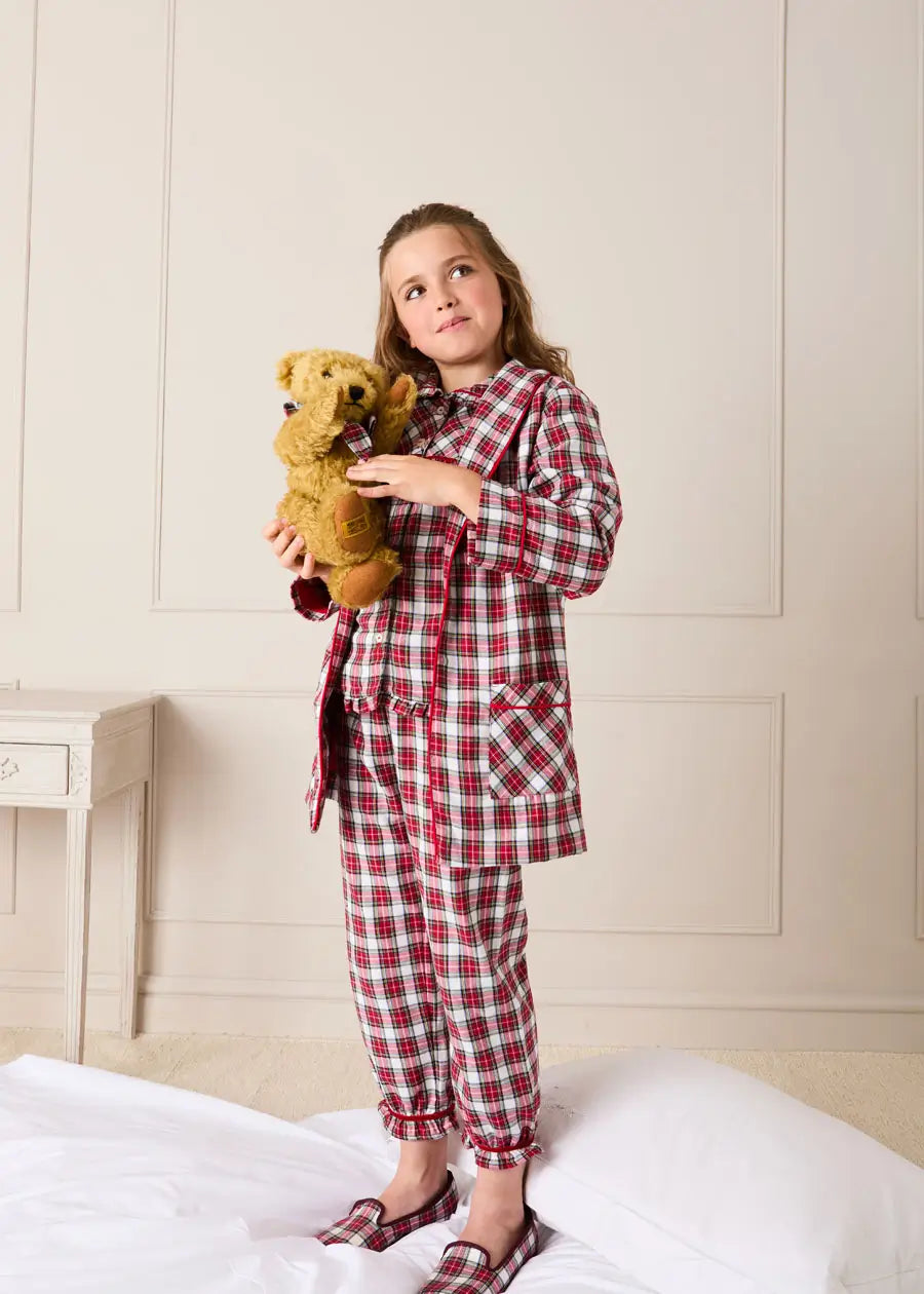 Francis Tartan Long Sleeve Dressing Gown in Red (2-10yrs) Nightwear from Pepa London US