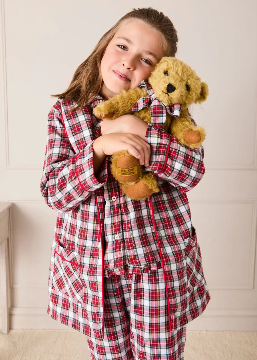 Limited Edition Merrythought & Pepa Teddy Bear with Grosvenor Tartan Bow in Red (S-M) Toys from Pepa London US