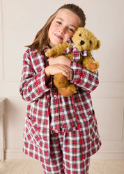 Limited Edition Merrythought & Pepa Teddy Bear with Grosvenor Tartan Bow in Red (S-M) Toys from Pepa London US