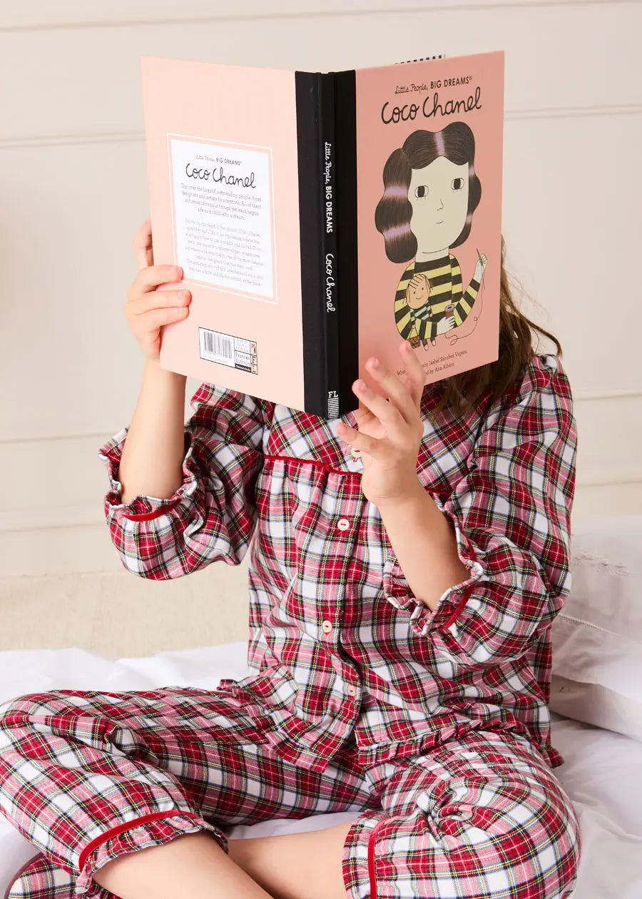 Francis Tartan Velvet Trim Pyjamas in Red (18mths-10yrs) Nightwear from Pepa London US
