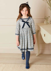 Evelyn Floral Mariner Collar Long Sleeve Dress in Blue (18mths-10yrs) Dresses from Pepa London US