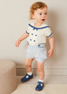 Regency Stripe Mariner Collar Two Piece Set With Bloomers in Blue (6mths-3yrs) TWO PIECE SETS from Pepa London US