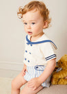 Regency Stripe Mariner Collar Two Piece Set With Bloomers in Blue (6mths-3yrs) TWO PIECE SETS from Pepa London US