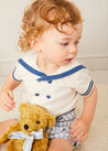 Regency Stripe Mariner Collar Two Piece Set With Bloomers in Blue (6mths-3yrs) TWO PIECE SETS from Pepa London US