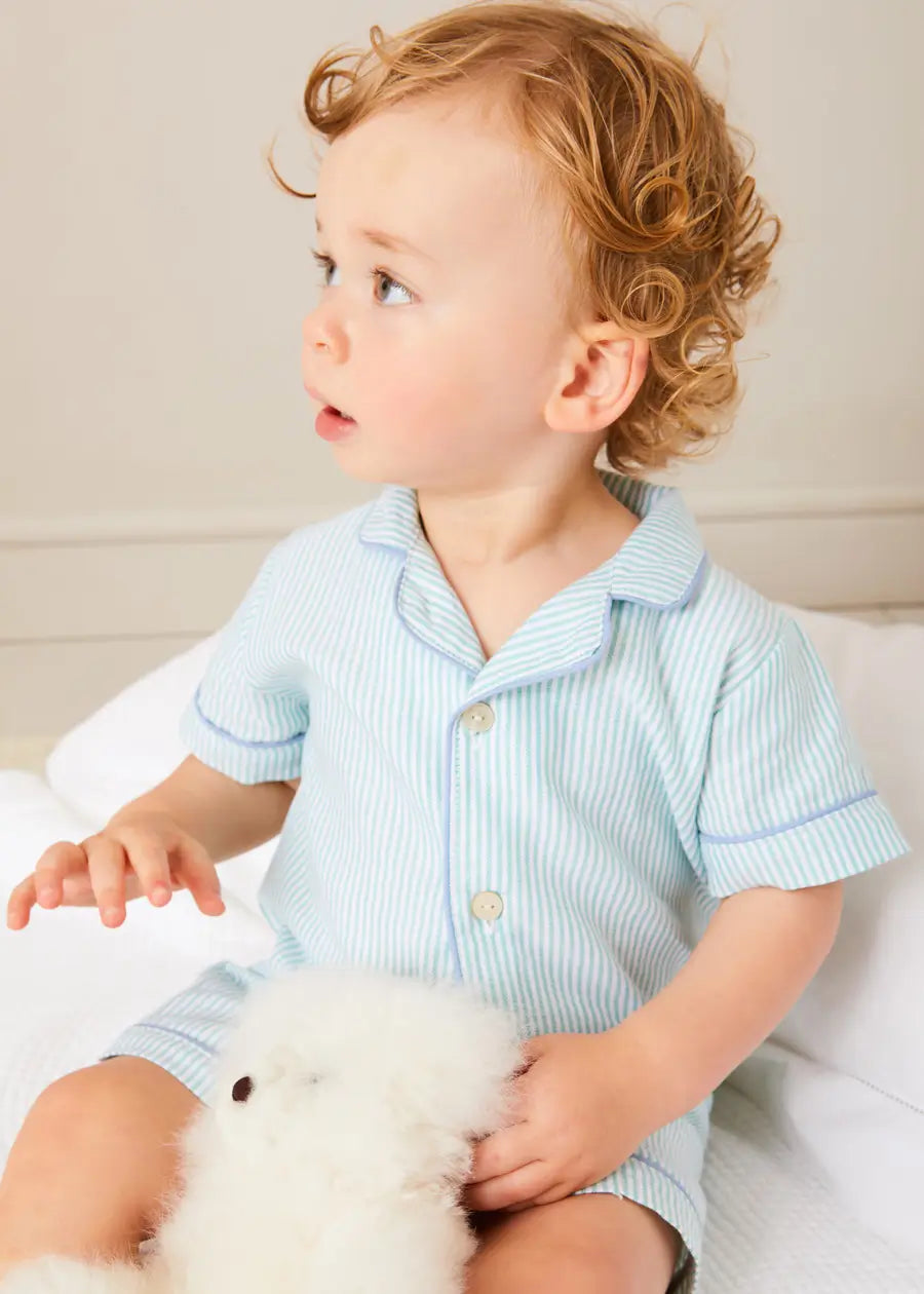 Rochester Striped All-In-One Pyjamas in Green (9mths-2yrs) ALL-IN-ONES from Pepa London US