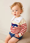 Whale Intarsia Striped Jumper in Red (6mths-6yrs) KNITWEAR from Pepa London US