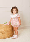 Eloise Floral Print Hand Smocked Short Sleeve Romper in Pink (6mths-2yrs) Rompers  from Pepa London US