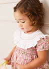 Eloise Floral Print Hand Smocked Short Sleeve Romper in Pink (6mths-2yrs) Rompers  from Pepa London US