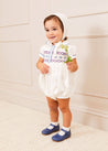 Scallop Collar Handsmocked Short Sleeve Romper in White (6mths-2yrs) Rompers  from Pepa London US