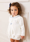 Scallop Collar Handsmocked Short Sleeve Romper in White (6mths-2yrs) Rompers  from Pepa London US