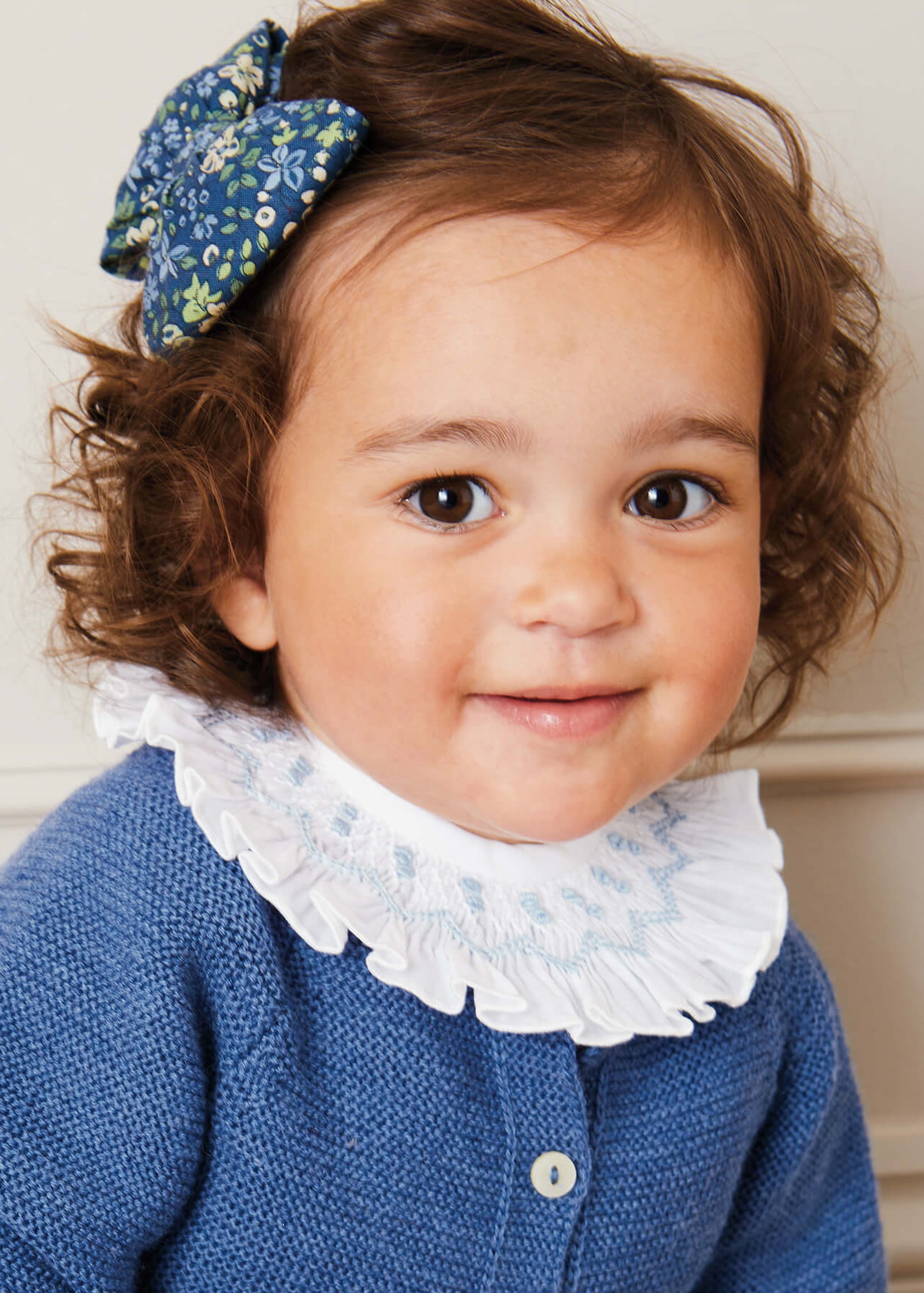 Hand Smocked Collar Long Sleeve Blouse in White (0-12mths) BLOUSES from Pepa London US