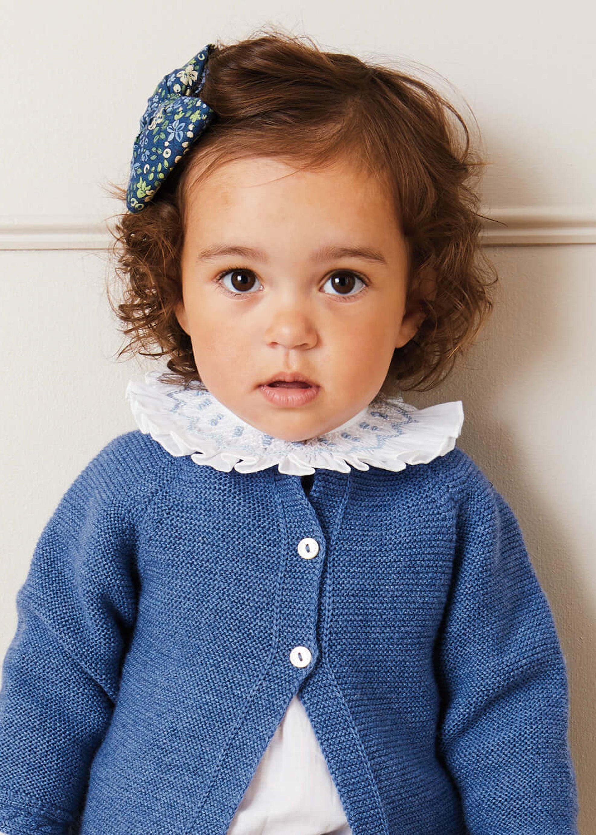Hand Smocked Collar Long Sleeve Blouse in White (0-12mths) BLOUSES from Pepa London