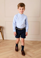 Mao Collar Linen Blend Shirt in Blue (18mths- 10yrs) Shirts from Pepa London US
