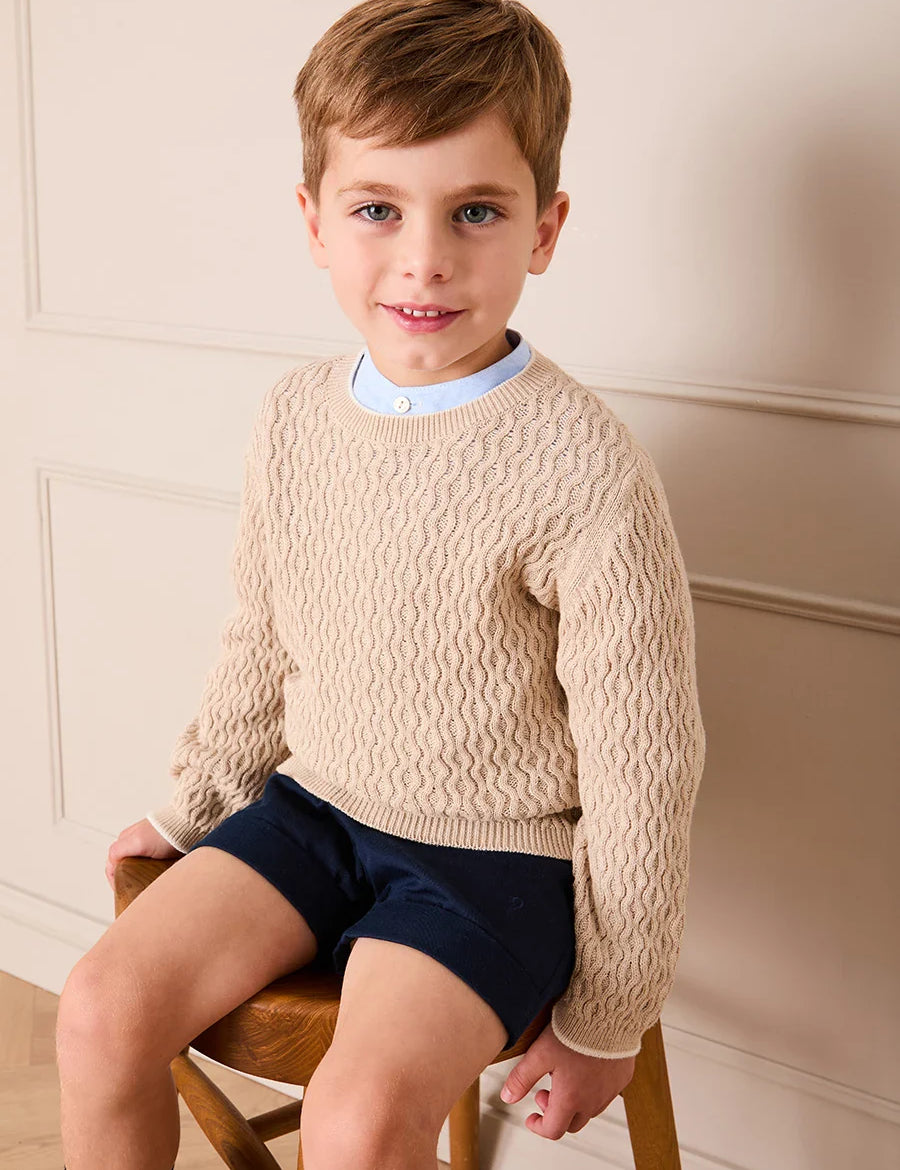 Wave Knit Jumper in Beige (3-10yrs) KNITWEAR from Pepa London US