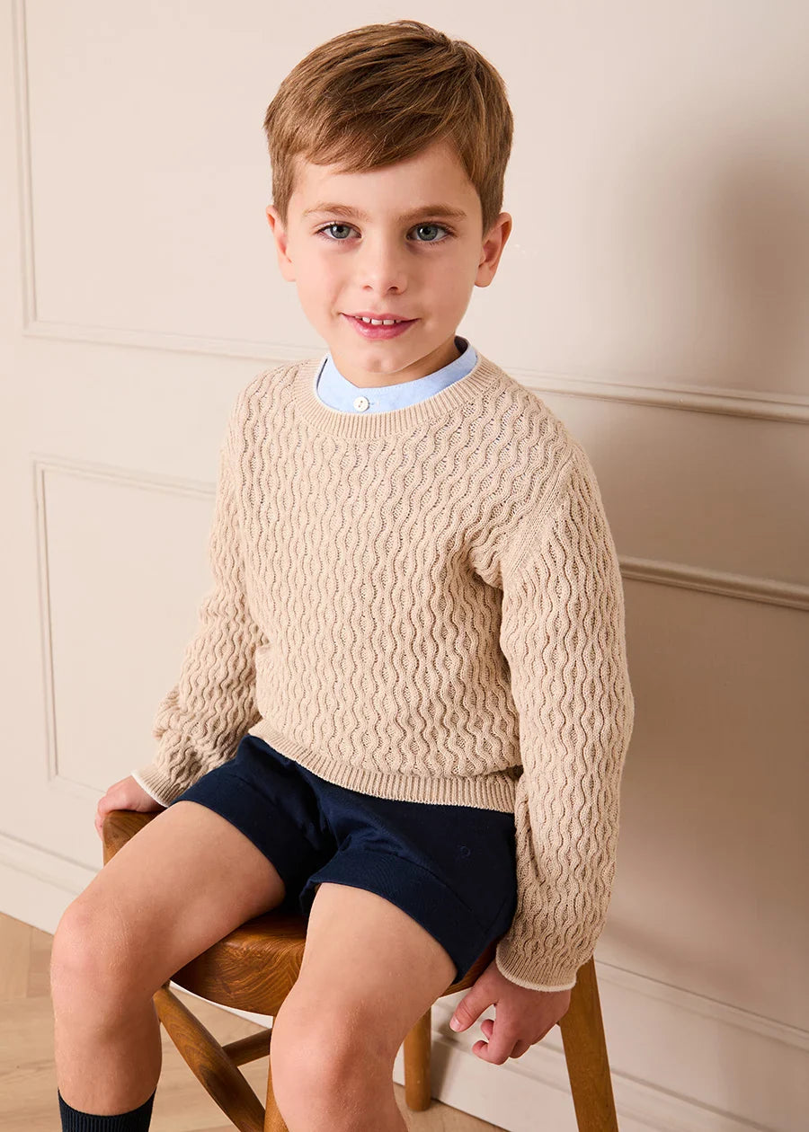 Wave Knit Jumper in Beige (3-10yrs) Knitwear from Pepa London US