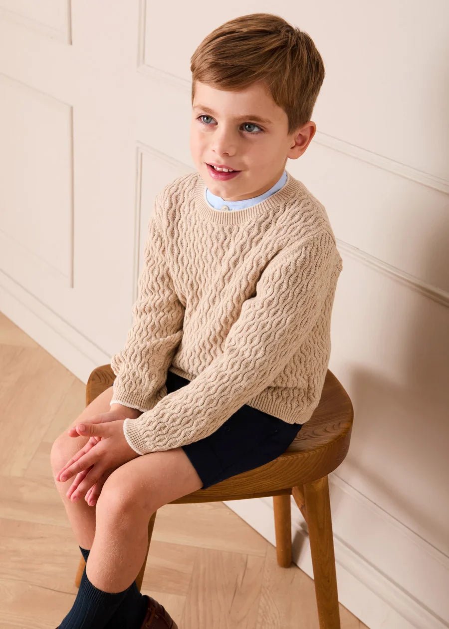 Wave Knit Jumper in Beige (3-10yrs) Knitwear from Pepa London US