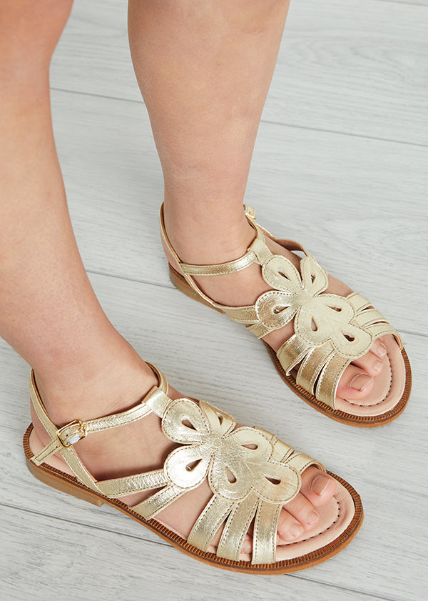 Metallic Strappy Leather Sandals in Gold (24-35EU) SHOES from Pepa London US