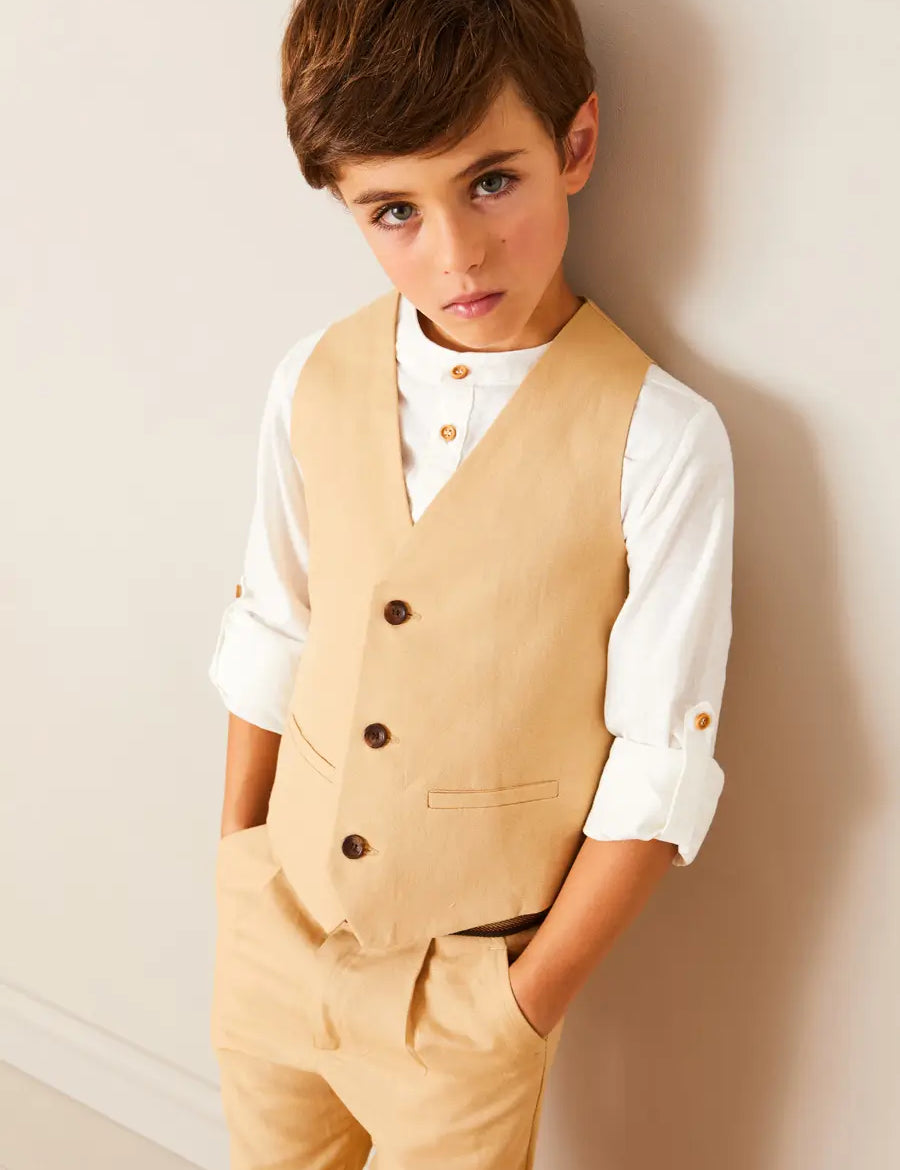 Plain Light Linen Vest in Beige (4-10yrs) TOPS & BODYSUITS from Pepa London US