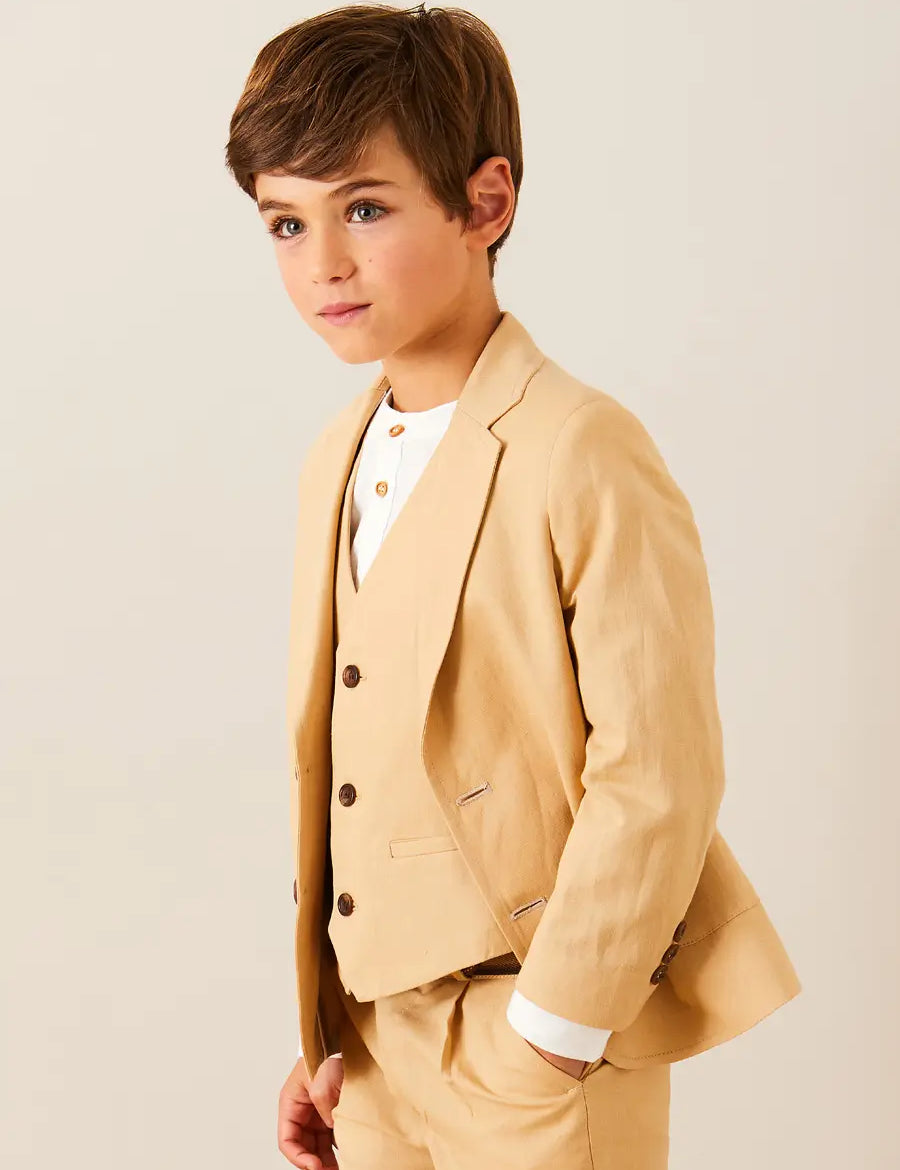 Plain Light Linen Blazer in Beige (4-10yrs) COATS from Pepa London US