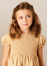 Hand Smocked Peter Pan Collar Short Sleeve Dress in Beige (12mths-10yrs) DRESSES from Pepa London US