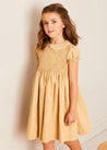 Hand Smocked Peter Pan Collar Short Sleeve Dress in Beige (12mths-10yrs) DRESSES from Pepa London US