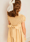 Hand Smocked Peter Pan Collar Short Sleeve Dress in Beige (12mths-10yrs) DRESSES from Pepa London US