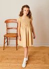 Hand Smocked Peter Pan Collar Short Sleeve Dress in Beige (12mths-10yrs) DRESSES from Pepa London US