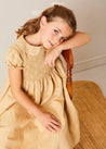 Hand Smocked Peter Pan Collar Short Sleeve Dress in Beige (12mths-10yrs) DRESSES from Pepa London US