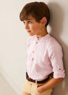 Hertford Striped Mao Collar Long Sleeve Shirt in Coral (12mths-10yrs) SHIRTS from Pepa London US