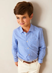 Carlisle Gingham Polo Collar Long Sleeve Shirt in Blue (4-10yrs) SHIRTS from Pepa London US