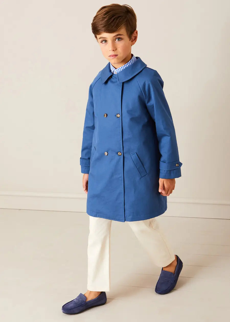 Double Breasted Coat With Detachable Hood in Blue (18mths-10yrs) COATS from Pepa London US