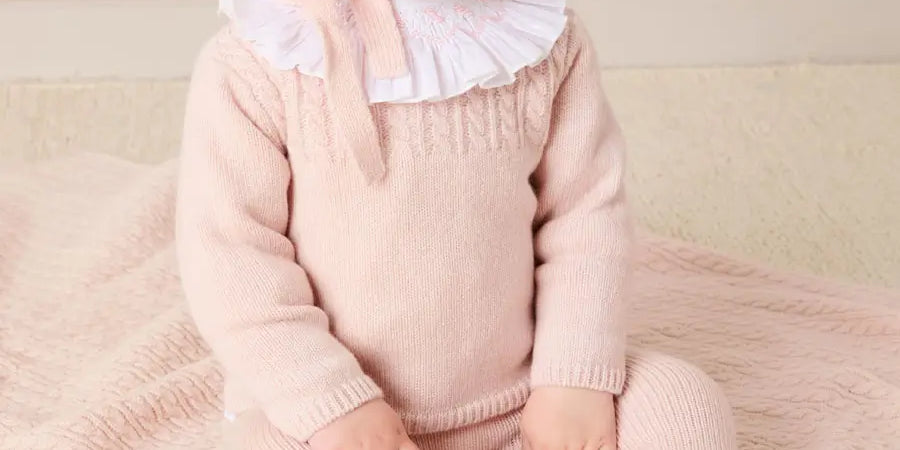 Cashmere Long Sleeve Cable Knitted Set in Pink (1mth-12mths) Knitted Sets from Pepa London US
