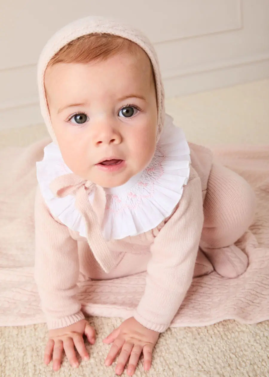 Cashmere Long Sleeve Cable Knitted Set in Pink (1mth-12mths) Knitted Sets from Pepa London US
