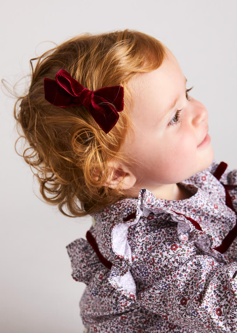 Velvet Medium Bow Clip in Burgundy Hair Accessories from Pepa London US