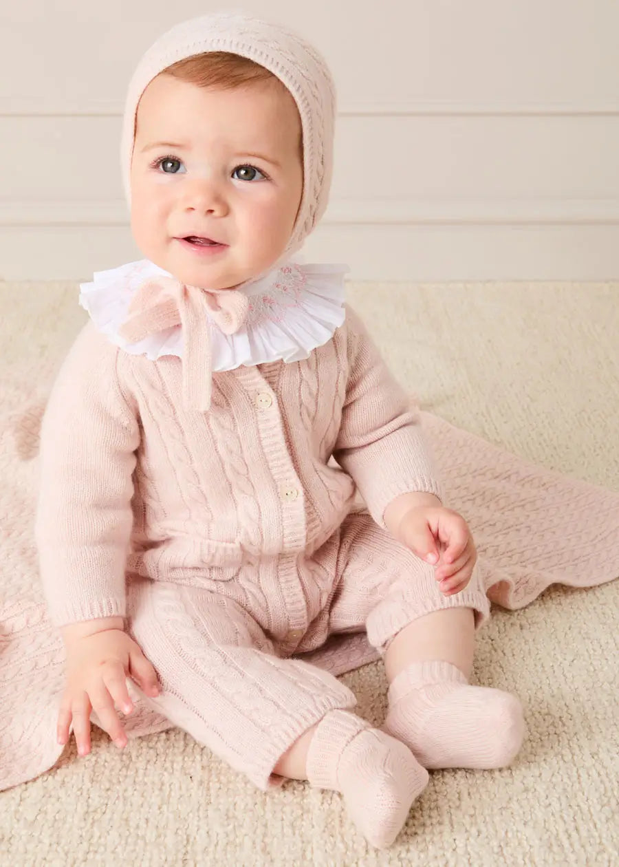 Cashmere Cable Knit Pocket Detail All In One in Pink (1mth-12mths) ALL-IN-ONE from Pepa London US