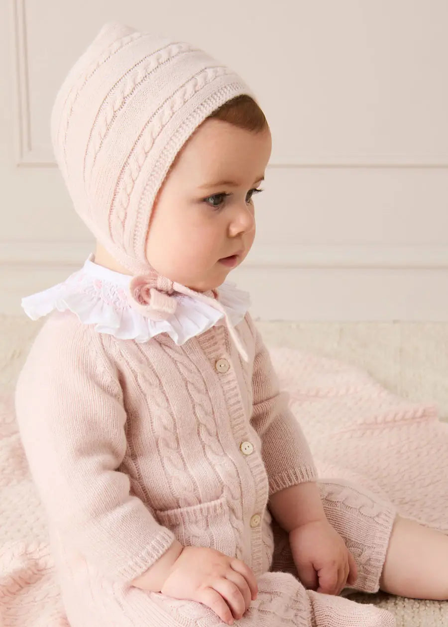 Cashmere Cable Knit Pocket Detail All In One in Pink (1mth-12mths) ALL-IN-ONE from Pepa London US