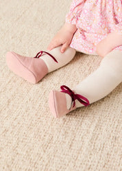 Suede Pink Baby Pram Shoes with Velvet Ribbon (17-20EU) Shoes from Pepa London US