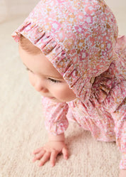 Nellie Floral Ruffle Detail Bonnet in Pink (S-M) Bonnets from Pepa London US