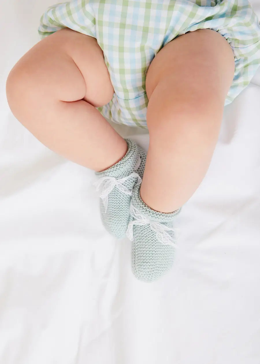 Lace Detail Knitted Booties in Green Shoes from Pepa London US