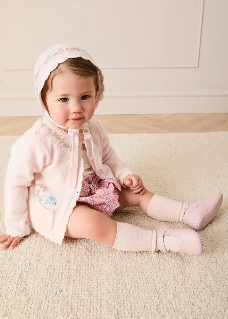 Wildflower Embroidered Pocket Detail Cardigan in Pink (1mth-3yrs) Knitwear from Pepa London US