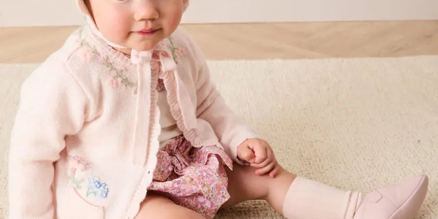 Wildflower Embroidered Pocket Detail Cardigan in Pink (1mth-3yrs) Knitwear from Pepa London US