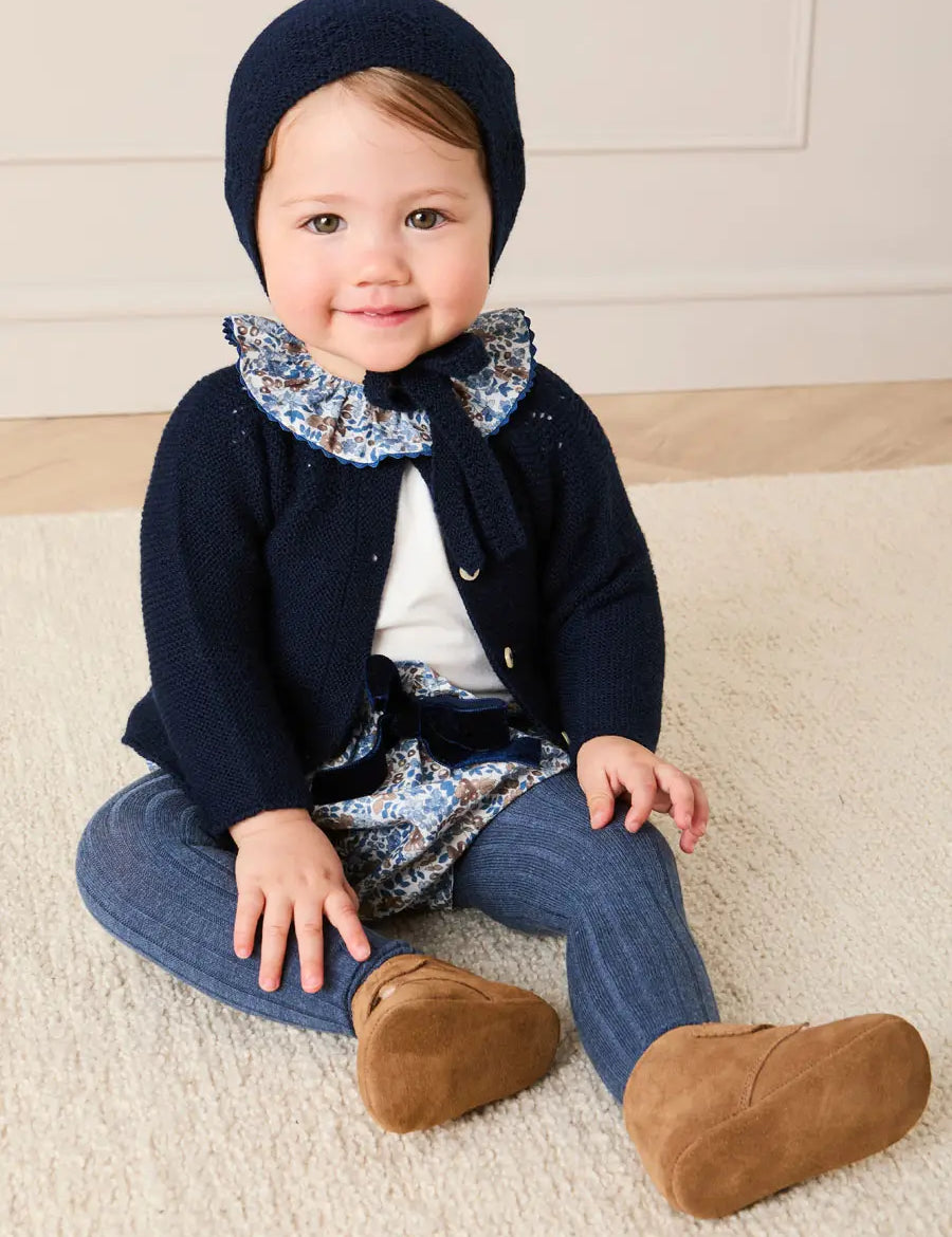 Beatrice Floral Velvet Bow Detail Bloomers in Navy (3mths-3yrs) Bloomers from Pepa London US
